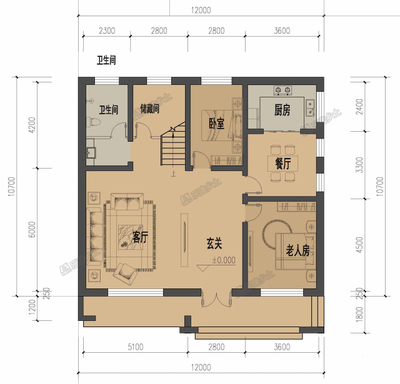 溫馨方正 一棟12x12米二層民宅的平面設(shè)計構(gòu)想